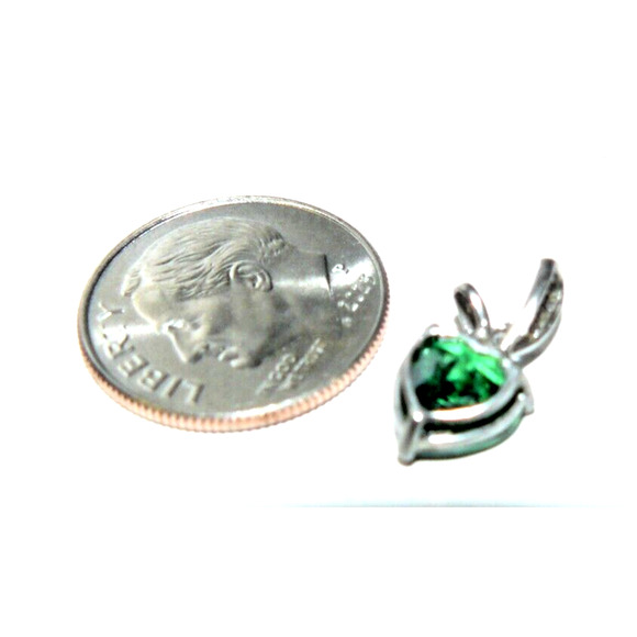 7mm  Emerald Green Heart Pendant w CZ Accent Prong-Set 925 Sterling Silver - Picture 4 of 7